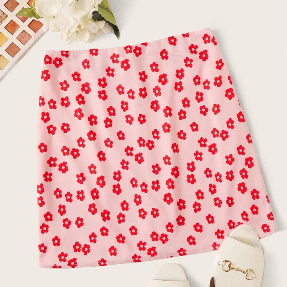 SHEIN Floral Print Zippered Mini Skirt - Pink XS